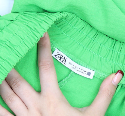 Womens UK Size S Zara Relaxed Fit Paperbag Green Trousers