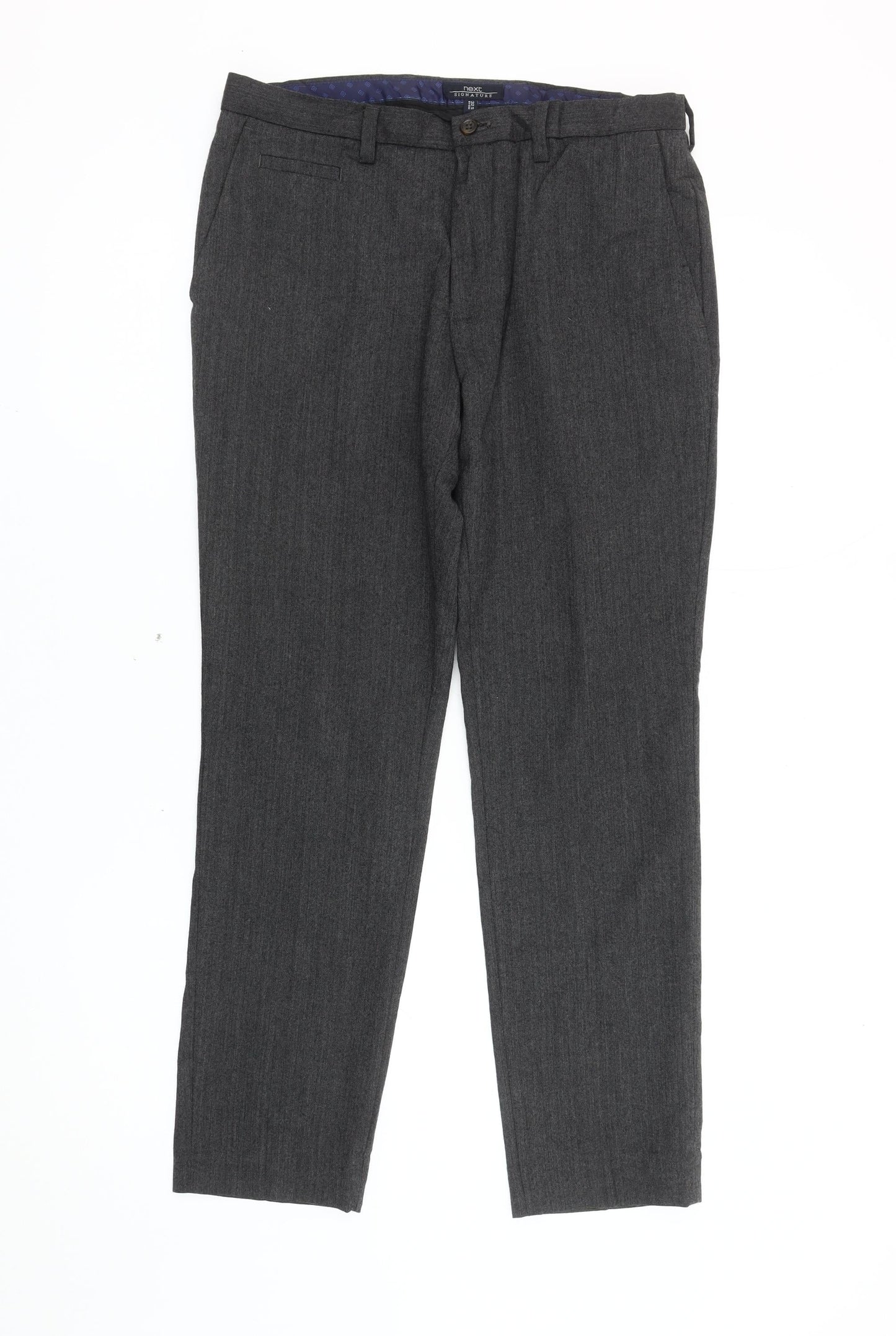 Next Signature Men's Grey Wool Blend Dress Pants 32S Slim Fit