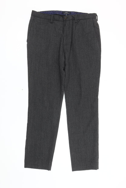 Next Signature Men's Grey Wool Blend Dress Pants 32S Slim Fit