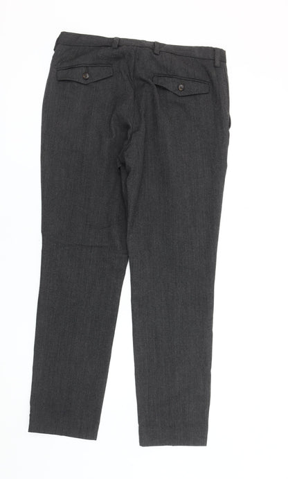 Next Signature Men's Grey Wool Blend Dress Pants 32S Slim Fit