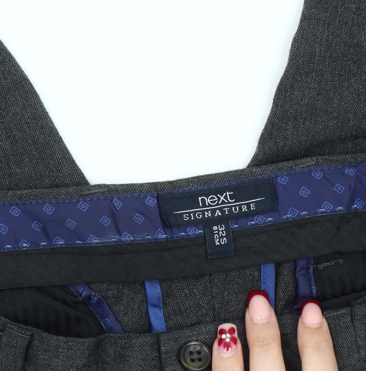 Next Signature Men's Grey Wool Blend Dress Pants 32S Slim Fit