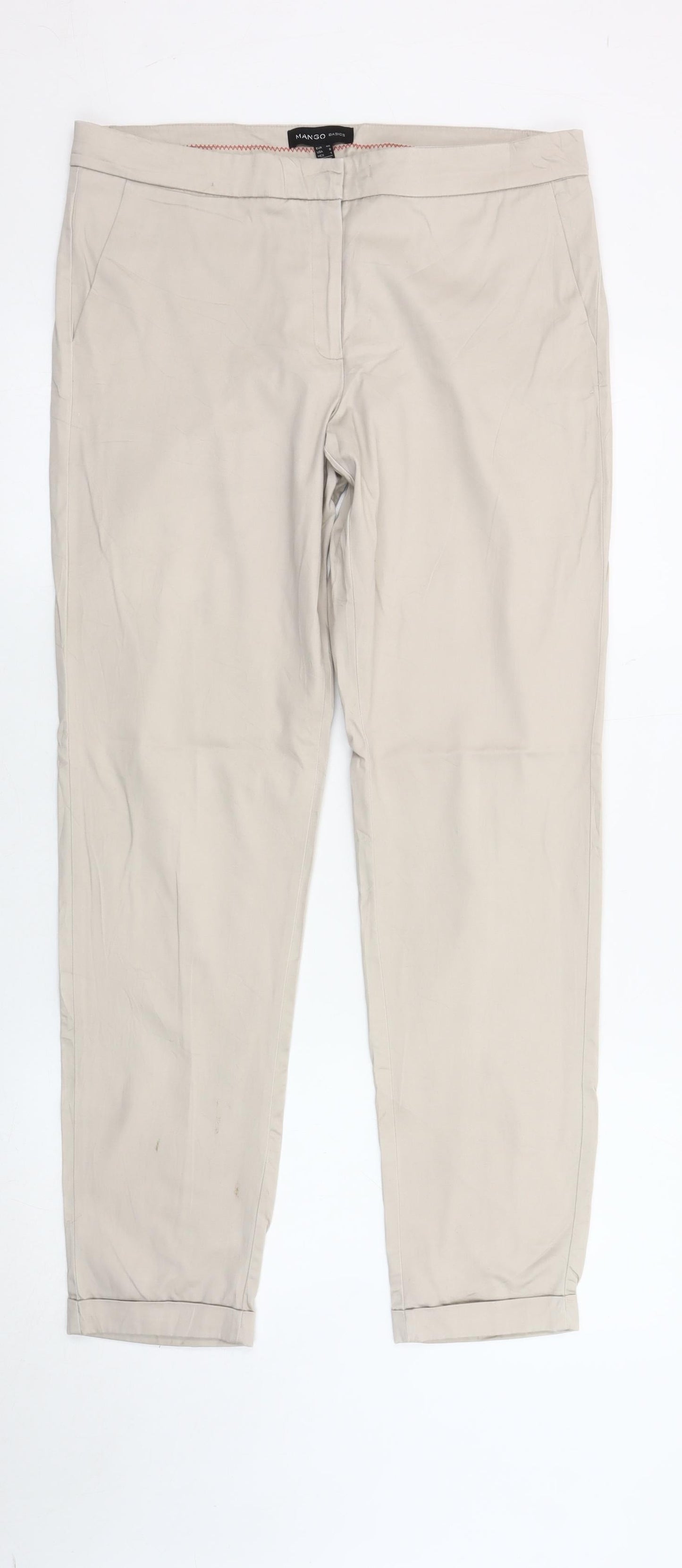 Mango Women Beige Chino Slim Fit Trousers Size 12 Cotton Blend