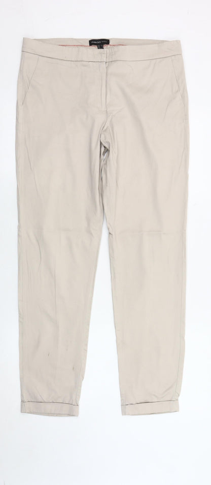 Mango Women Beige Chino Slim Fit Trousers Size 12 Cotton Blend