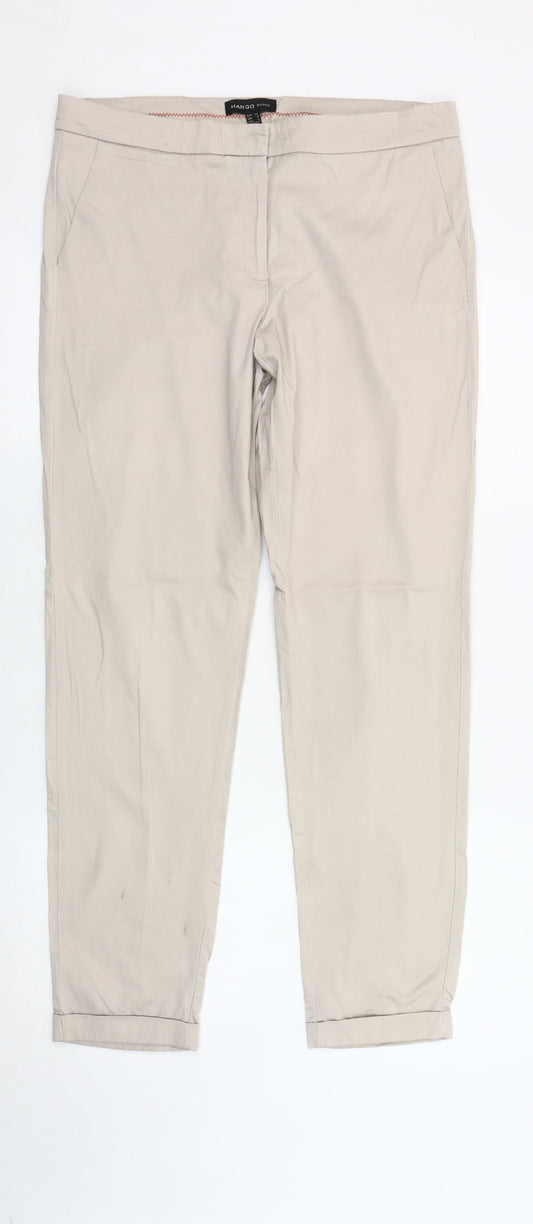 Mango Women Beige Chino Slim Fit Trousers Size 12 Cotton Blend