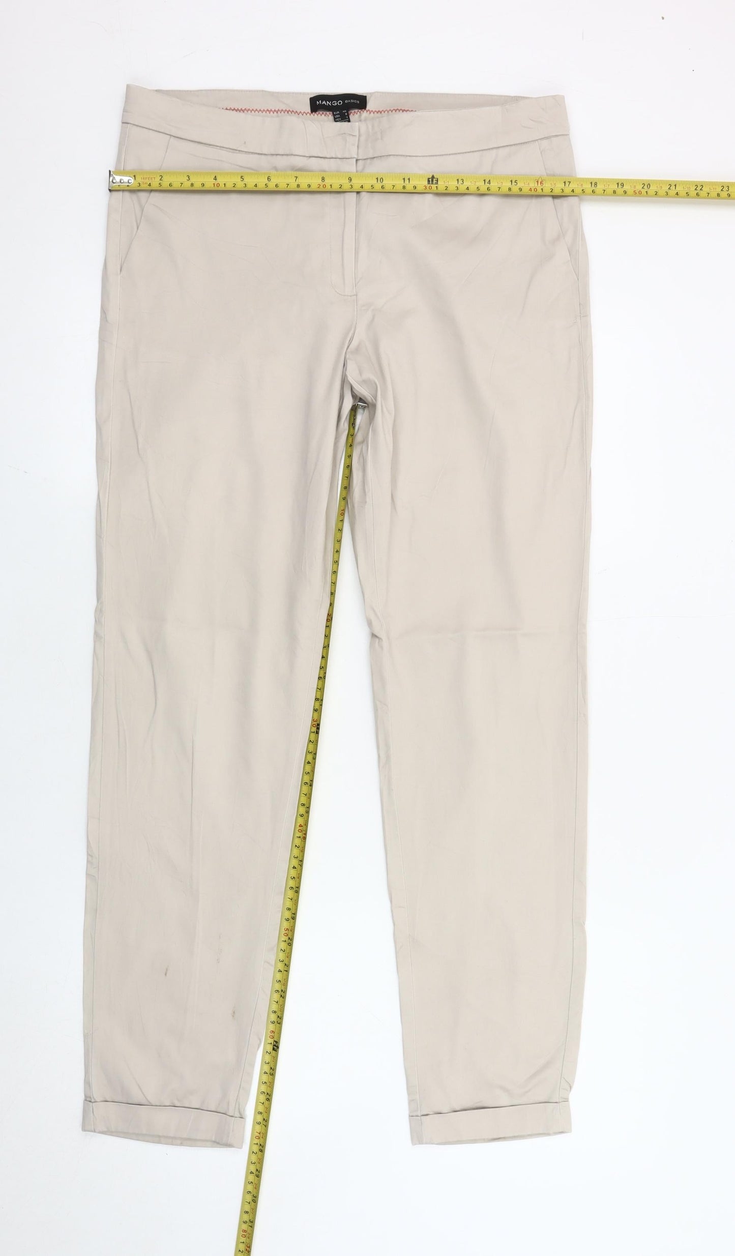 Mango Women Beige Chino Slim Fit Trousers Size 12 Cotton Blend