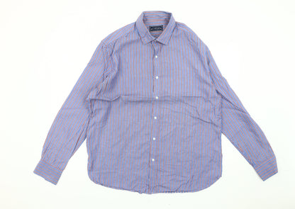 Blazer Mens Blue Striped Cotton Long Sleeve Button-Up Shirt L