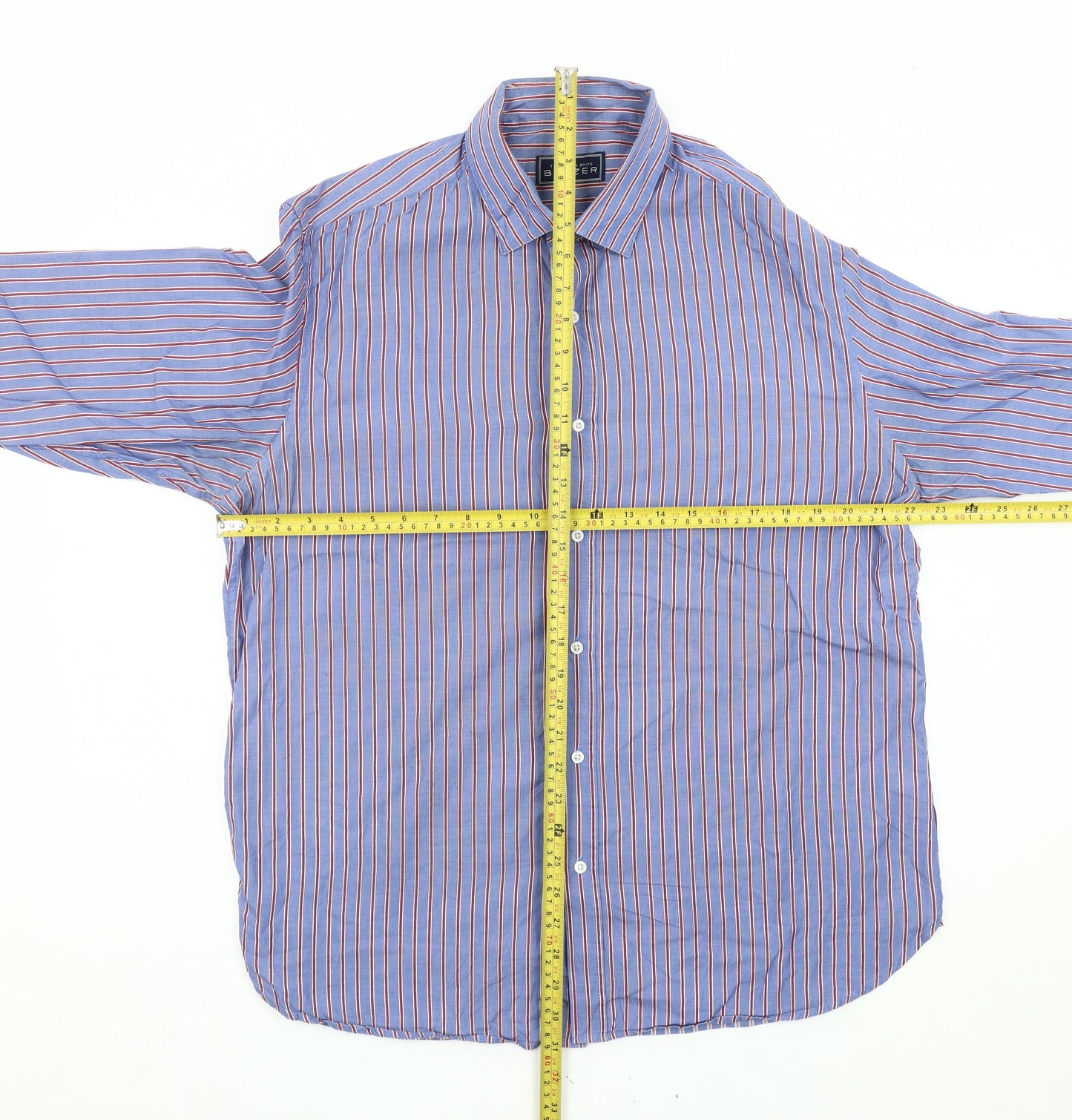 Blazer Mens Blue Striped Cotton Long Sleeve Button-Up Shirt L