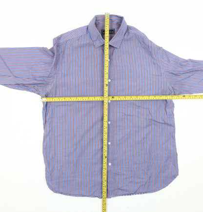 Blazer Mens Blue Striped Cotton Long Sleeve Button-Up Shirt L