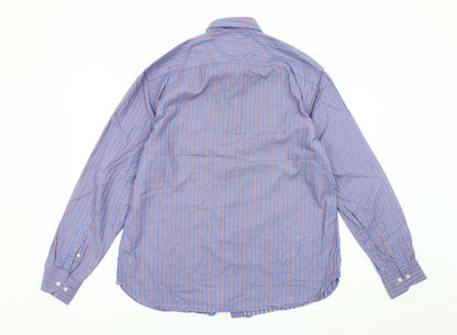 Blazer Mens Blue Striped Cotton Long Sleeve Button-Up Shirt L