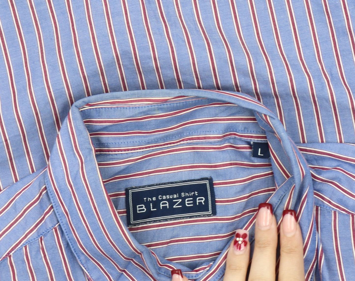 Blazer Mens Blue Striped Cotton Long Sleeve Button-Up Shirt L