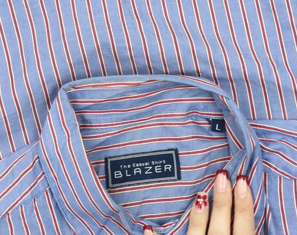 Blazer Mens Blue Striped Cotton Long Sleeve Button-Up Shirt L