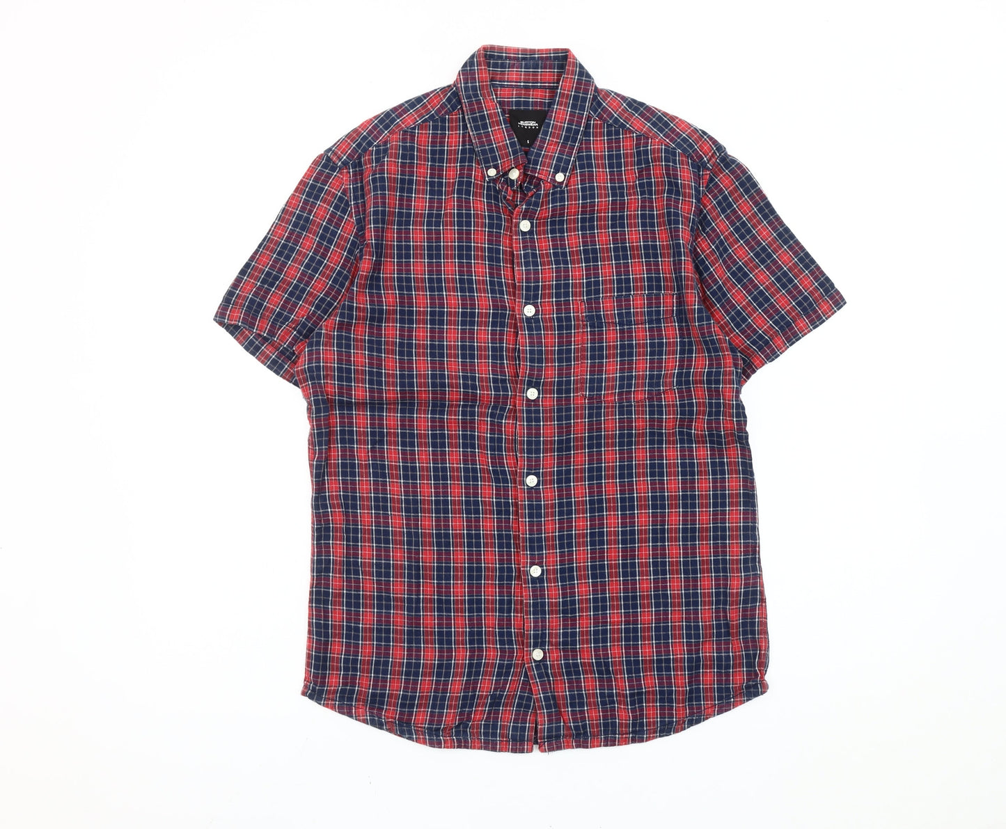 Burton Menswear London Men’s Red Blue Plaid Short Sleeve Shirt S