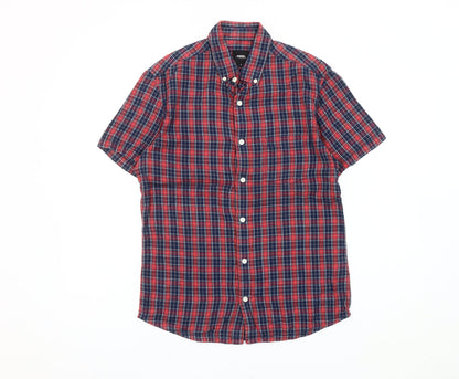 Burton Menswear London Men’s Red Blue Plaid Short Sleeve Shirt S