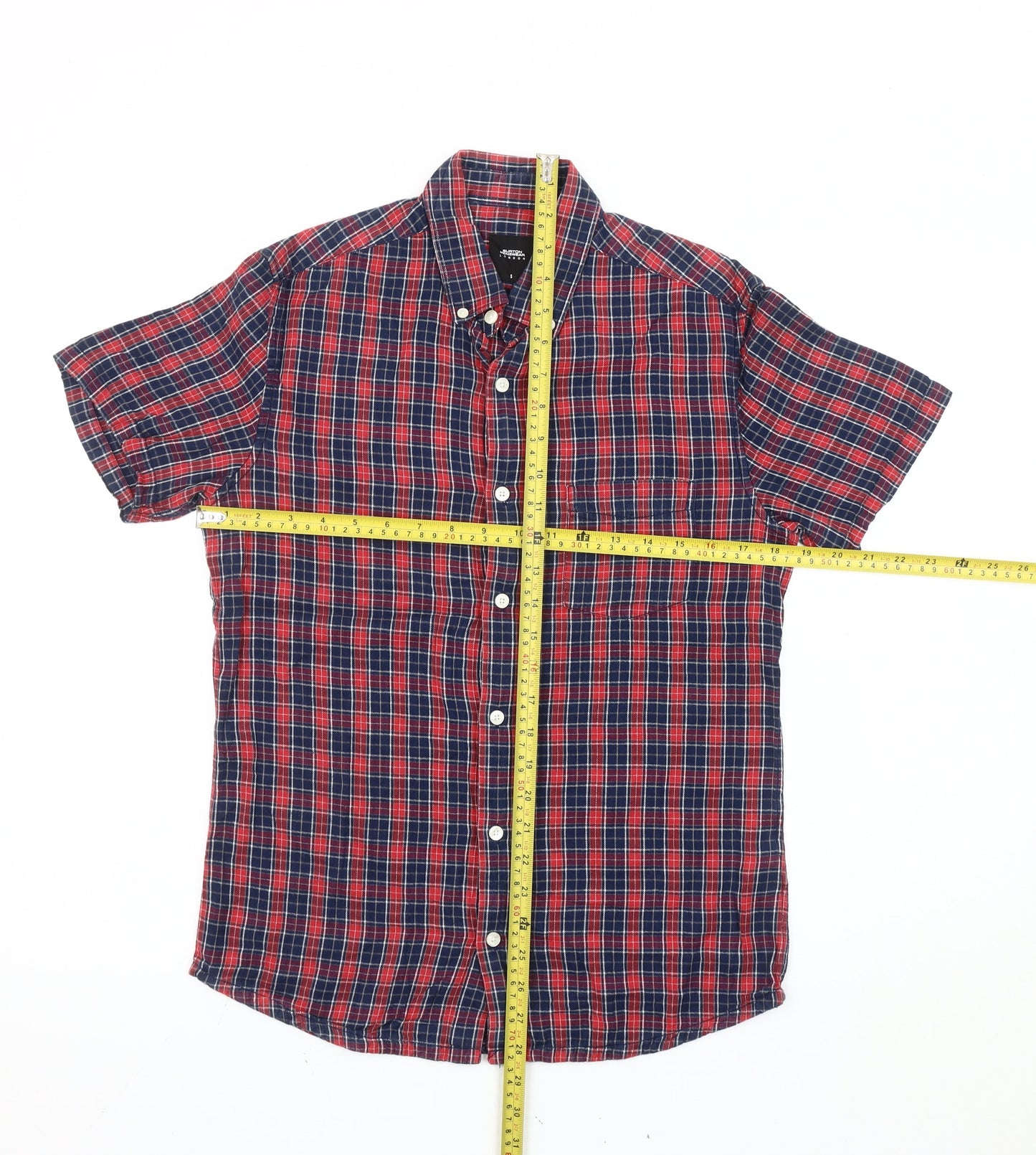 Burton Menswear London Men’s Red Blue Plaid Short Sleeve Shirt S