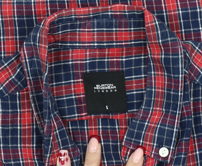 Burton Menswear London Men’s Red Blue Plaid Short Sleeve Shirt S