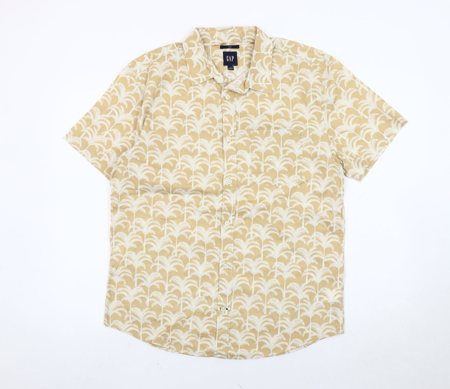 GAP Men’s Beige Slim Fit Hawaiian Beach Short Sleeve Shirt M