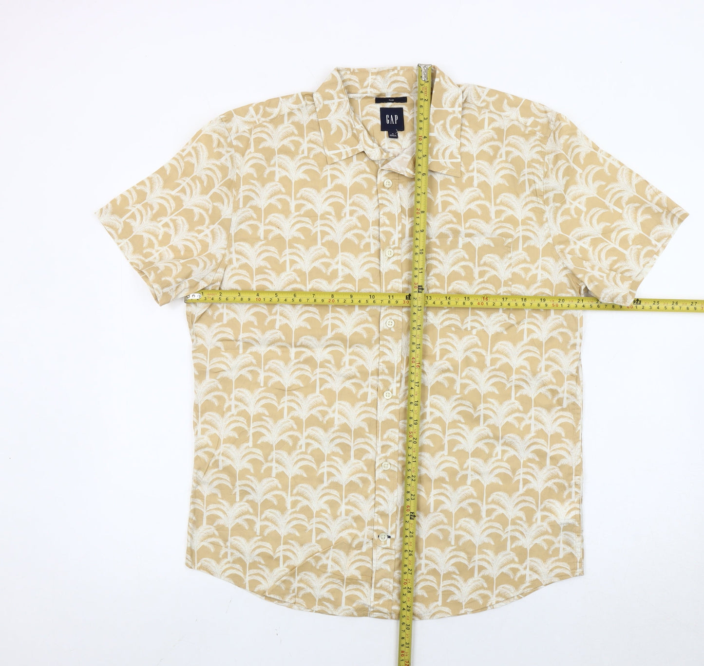 GAP Men’s Beige Slim Fit Hawaiian Beach Short Sleeve Shirt M