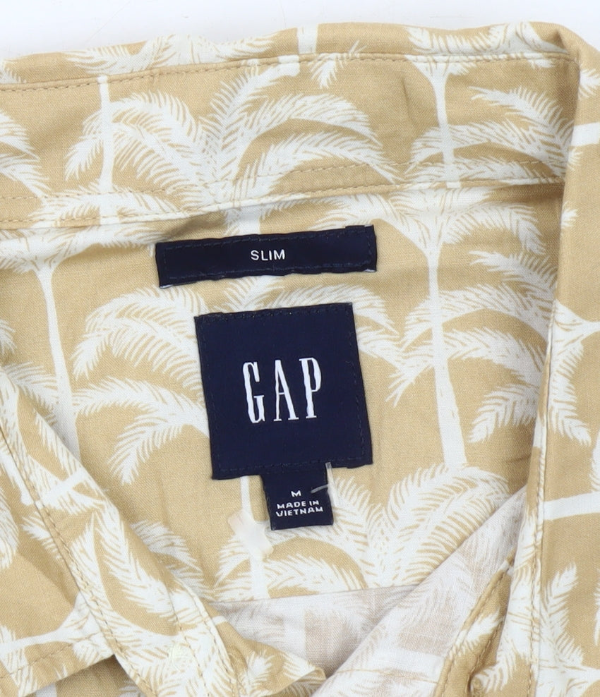 GAP Men’s Beige Slim Fit Hawaiian Beach Short Sleeve Shirt M