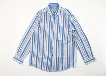 Daniel Grahame Drifter Mens Blue Striped Long Sleeve Cotton Shirt L 44in