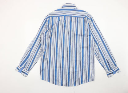 Daniel Grahame Drifter Mens Blue Striped Long Sleeve Cotton Shirt L 44in