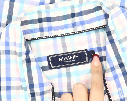 Maine New England Men's Blue Check Short Sleeve Cotton Shirt S
