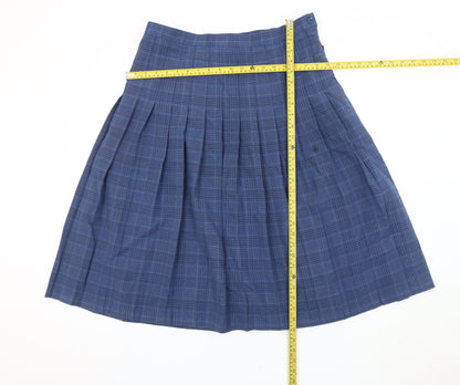 Honor Millburn Women's Blue Checked Pleated Knee Skirt Size 16
