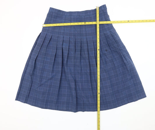 Honor Millburn Women's Blue Checked Pleated Knee Skirt Size 16