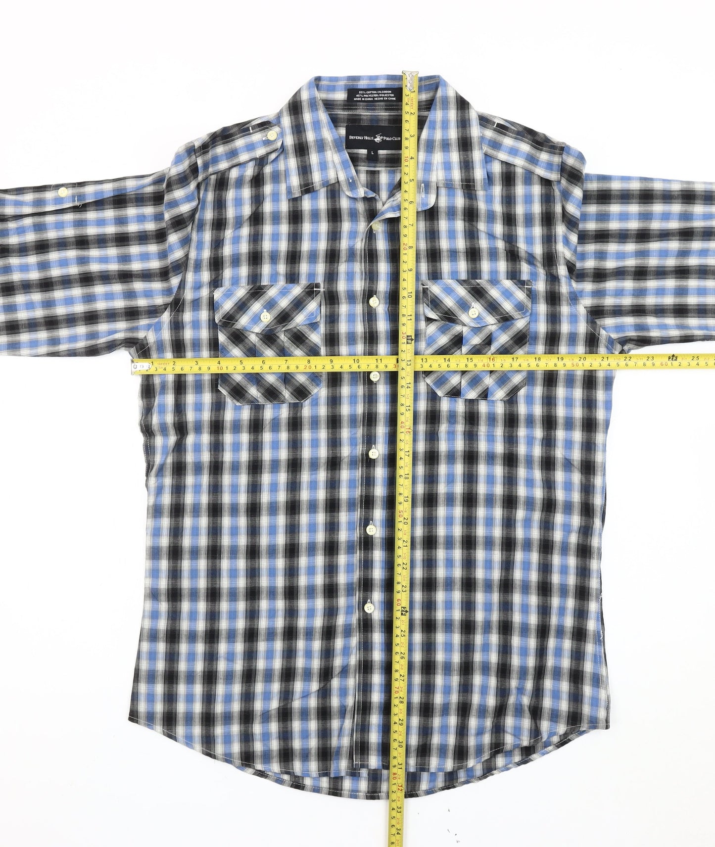 Beverly Hills Polo Club Men’s Blue Checked Long Sleeve Shirt L