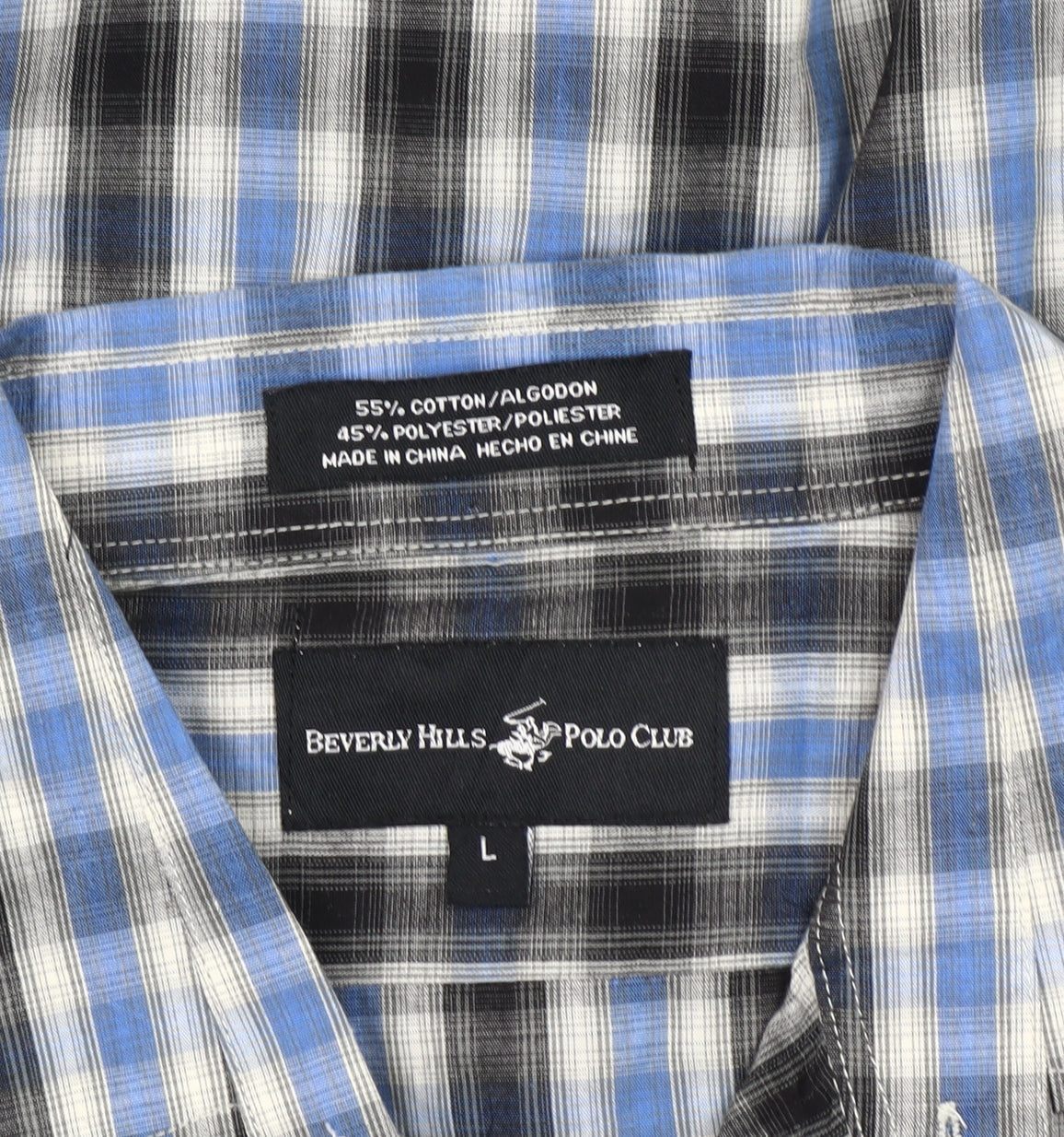 Beverly Hills Polo Club Men’s Blue Checked Long Sleeve Shirt L
