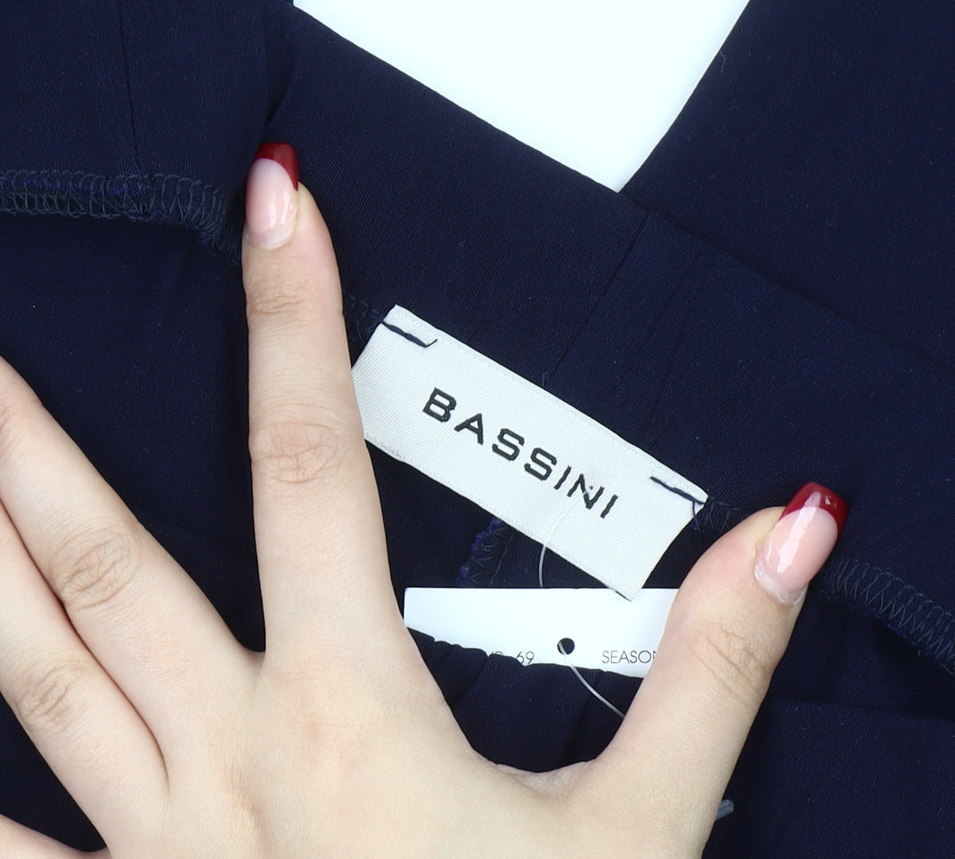 Bassini Womens Blue Size 12 Cropped Straight Stretch Trousers