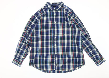 Dockers Men Blue Plaid Cotton Button-Up Shirt L Long Sleeve