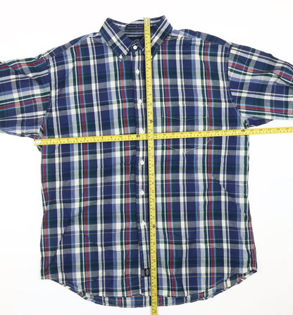 Dockers Men Blue Plaid Cotton Button-Up Shirt L Long Sleeve