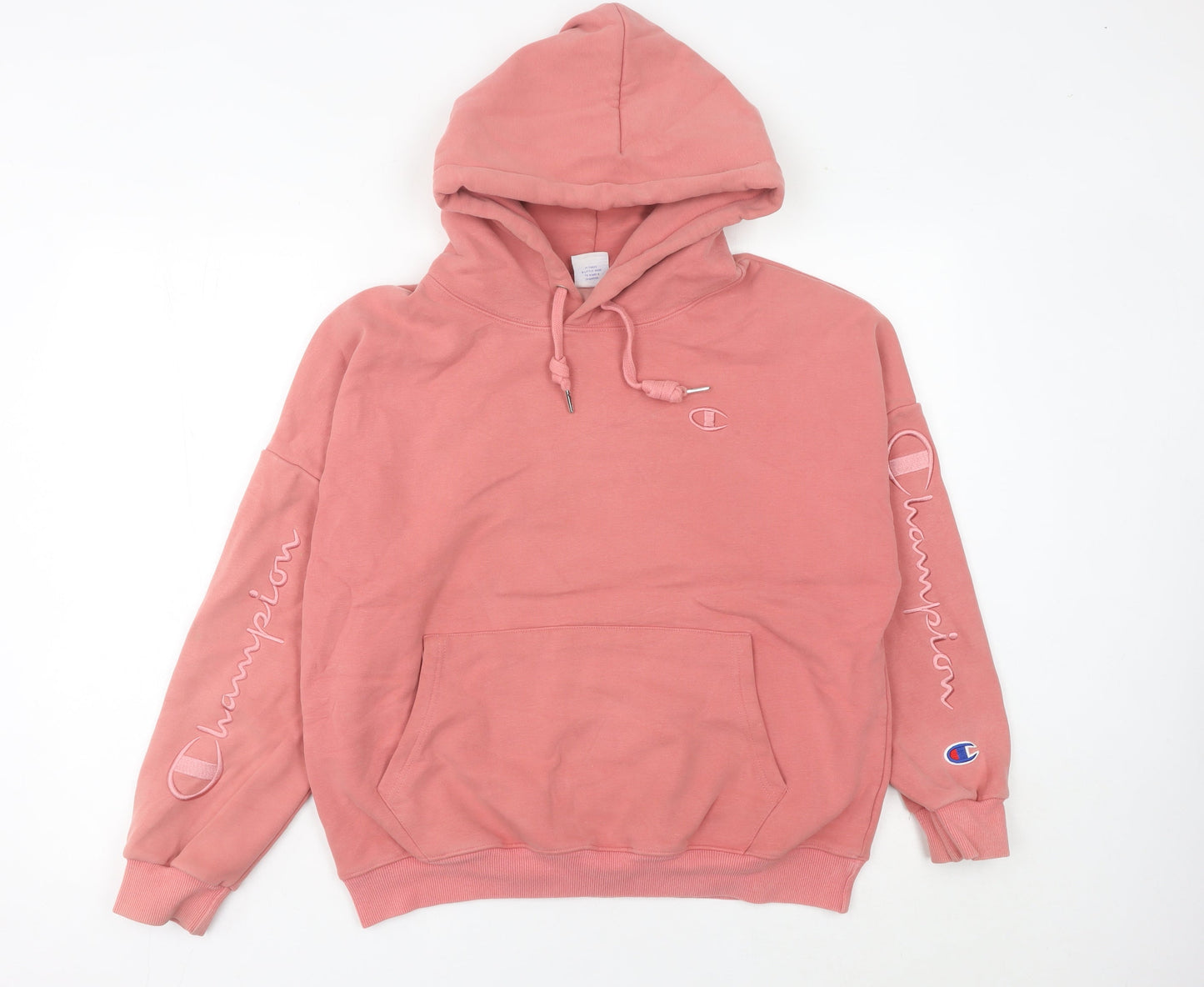 Champion Womens Pink Medium Pullover Hoodie Embroidered Logo Cotton