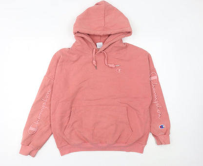 Champion Womens Pink Medium Pullover Hoodie Embroidered Logo Cotton