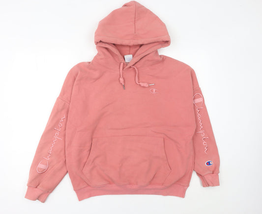 Champion Womens Pink Medium Pullover Hoodie Embroidered Logo Cotton