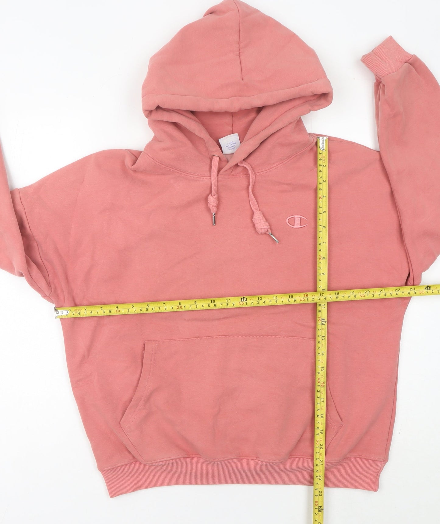 Champion Womens Pink Medium Pullover Hoodie Embroidered Logo Cotton