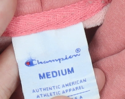 Champion Womens Pink Medium Pullover Hoodie Embroidered Logo Cotton