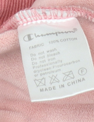 Champion Womens Pink Medium Pullover Hoodie Embroidered Logo Cotton