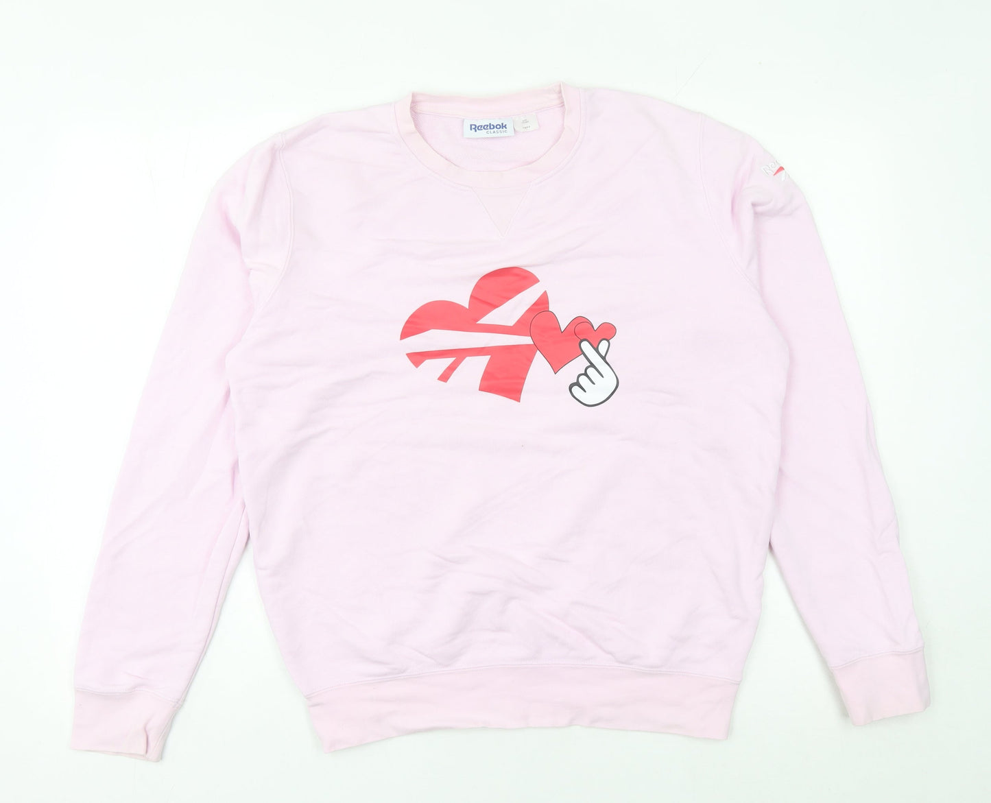 Reebok Women’s Pink Sweatshirt UK 10 Pullover Crew Neck Logo Print