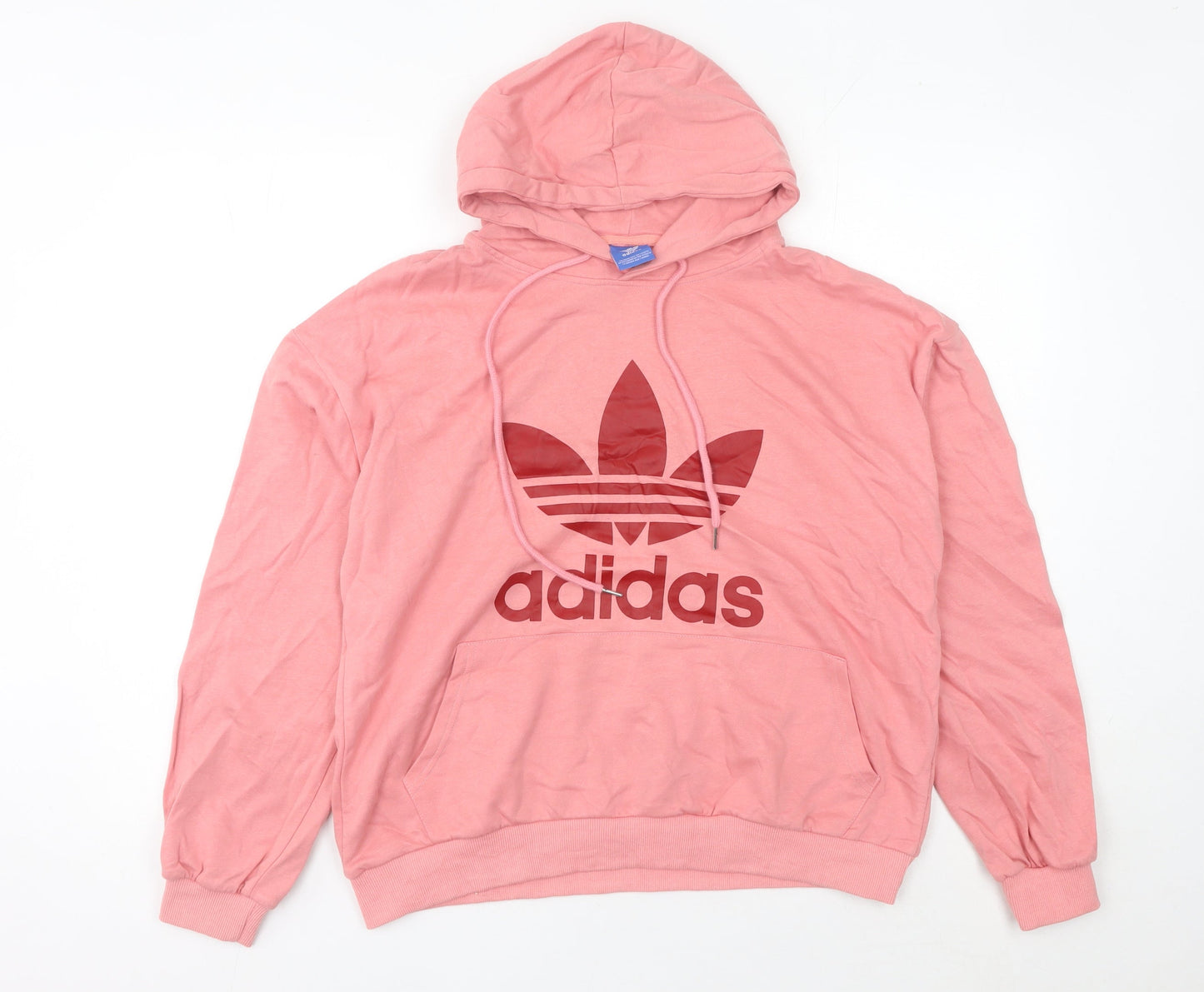 Adidas Womens Pink Pullover Hoodie UK 16 Logo Print Casual Sweatshirt