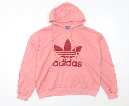 Adidas Womens Pink Pullover Hoodie UK 16 Logo Print Casual Sweatshirt