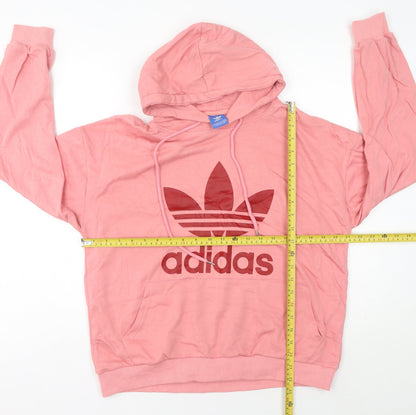 Adidas Womens Pink Pullover Hoodie UK 16 Logo Print Casual Sweatshirt
