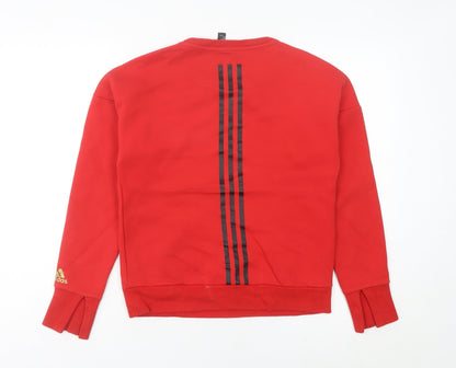 Adidas Womens Red Sweatshirt Size 8 Logo Pullover Sportswear