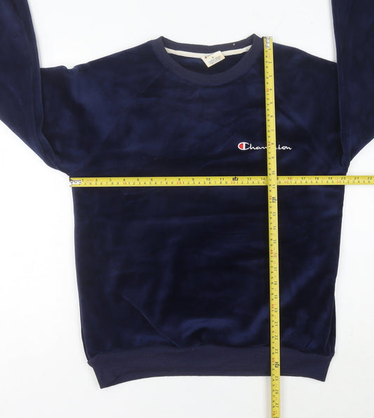 Champion Womens Navy Blue Velour Sweatshirt UK 14 Pullover Logo
