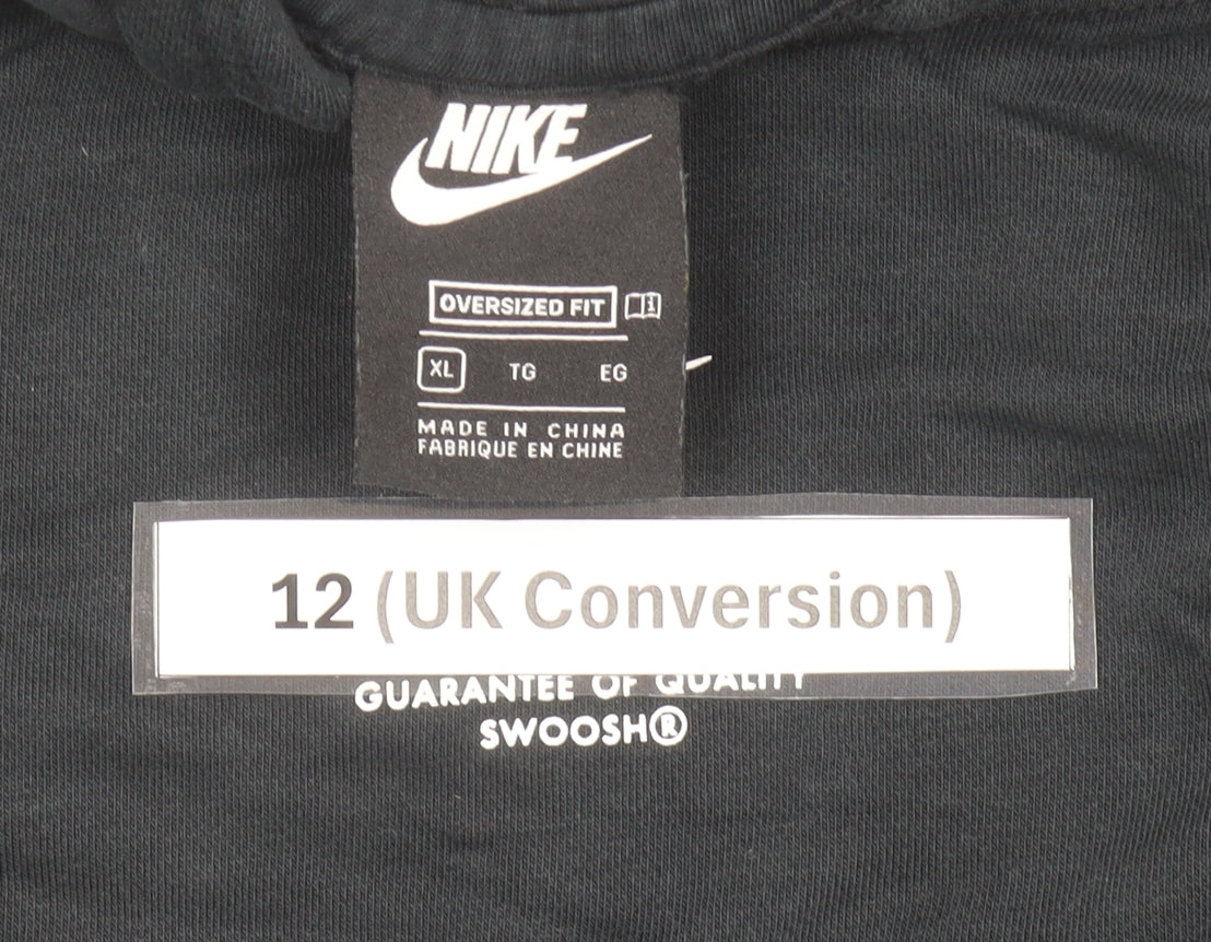 Nike Women Black Size 12 Oversized Pullover Hoodie Sweatshirt