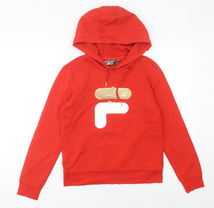 Fila White Line Women’s Red Hoodie UK 8 Logo Pullover Cotton Blend