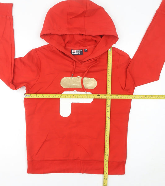 Fila White Line Women’s Red Hoodie UK 8 Logo Pullover Cotton Blend
