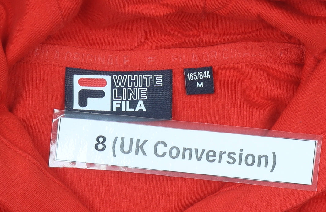 Fila White Line Women’s Red Hoodie UK 8 Logo Pullover Cotton Blend