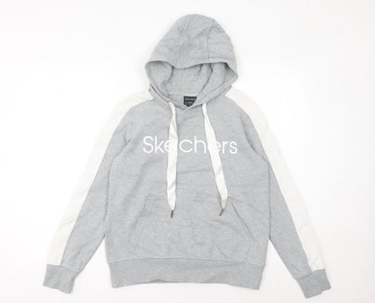Skechers Womens Grey Hoodie Size 8 Pullover Logo Hooded Sweatshirt