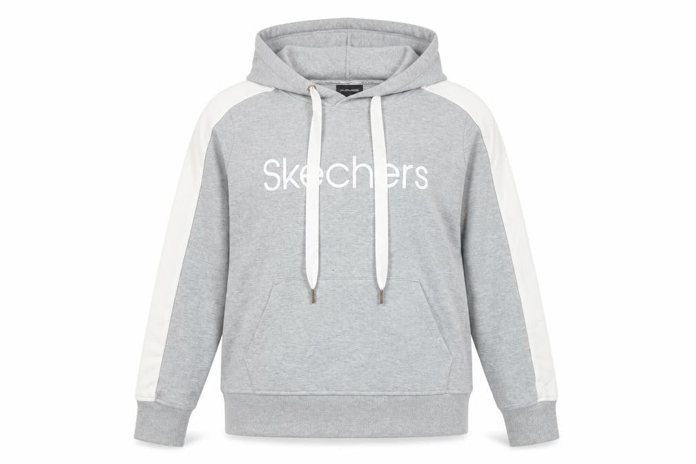 Skechers Womens Grey Hoodie Size 8 Pullover Logo Hooded Sweatshirt